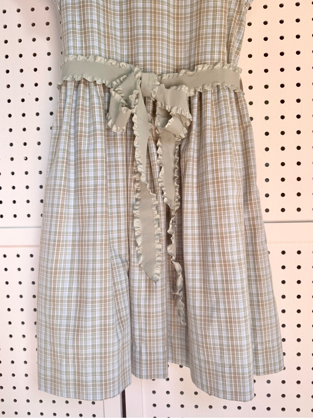 Bailey Boys Size 8 Girls Plaid Dress Sage Green Gold Vintage Prep Ruffled Sash - Picture 3 of 11